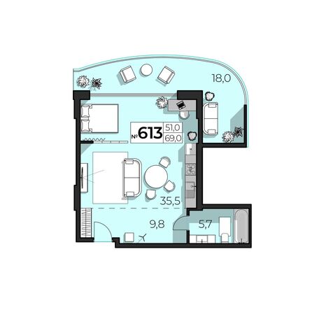 Планировка 2-комн 69 м²