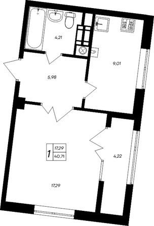 Планировка 1-комн 40,71 м²