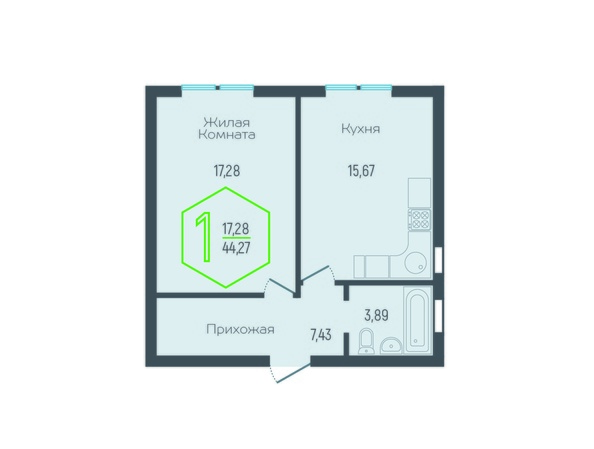 Планировка 1-комн 44,27 м²