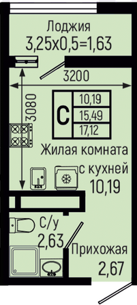 Планировка Студия 17,12 м²