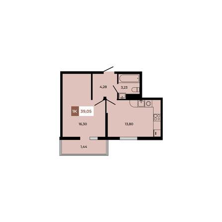 Планировка 1-комн 39,05 м²