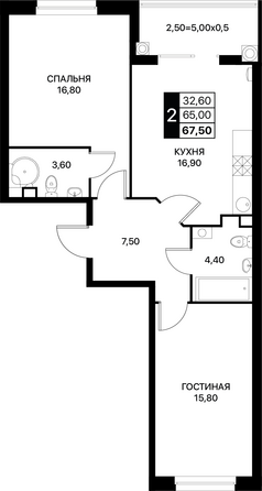 Планировка 2-комн 67,5 м²