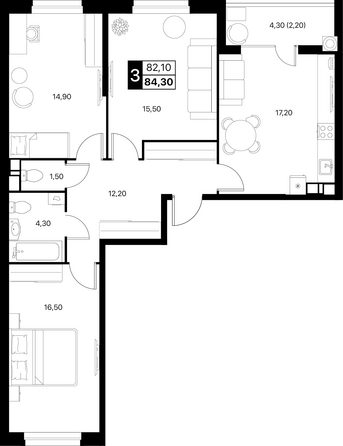 Планировка 3-комн 84,3, 84,5 м²