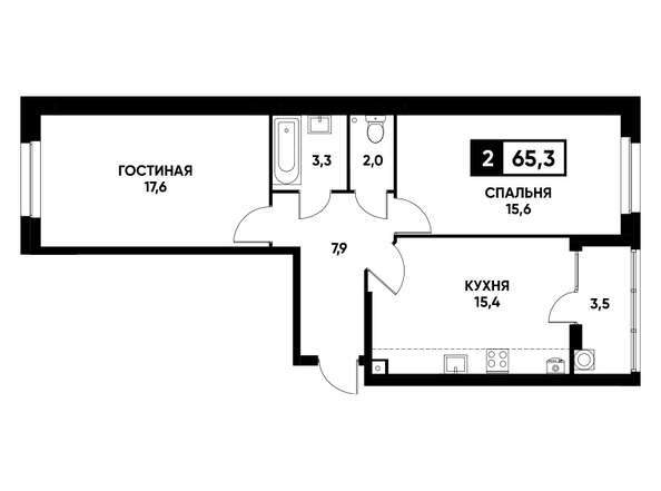 Планировка 2-комн 65,3 м²