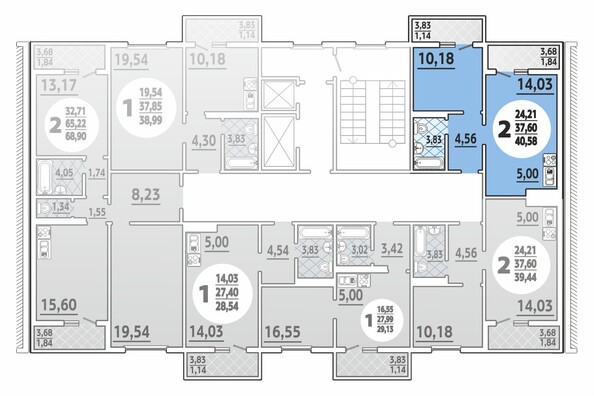 Планировка 2-комн 40,58 м²