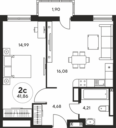 Планировка 2-комн 41,72 м²