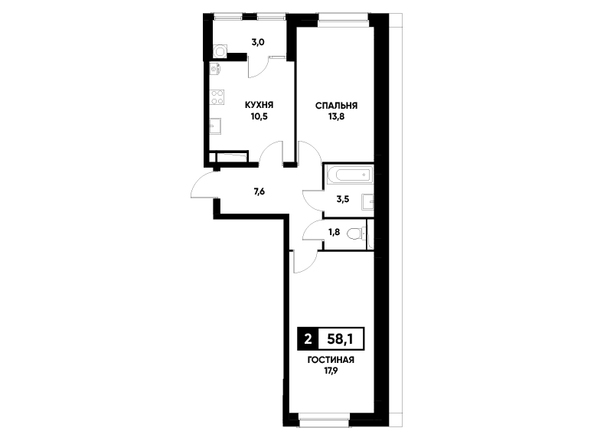 Планировка 2-комн 58,1 м²