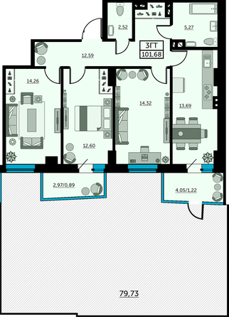 Планировка 3-комн 101,68 м²