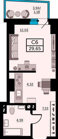 Планировка Студия 28,96 - 29,36 м²