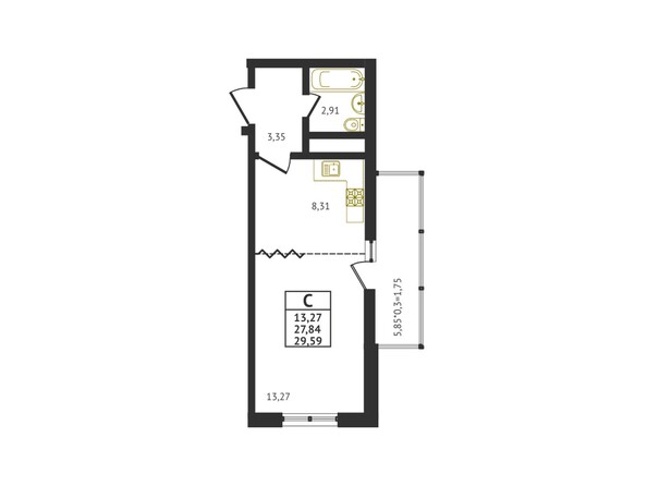 Планировка Студия 29,59 м²