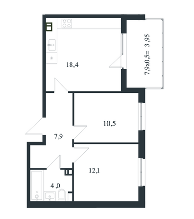 Планировка 2-комн 56,85 м²