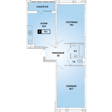 Планировка 2-комн 71,1 м²