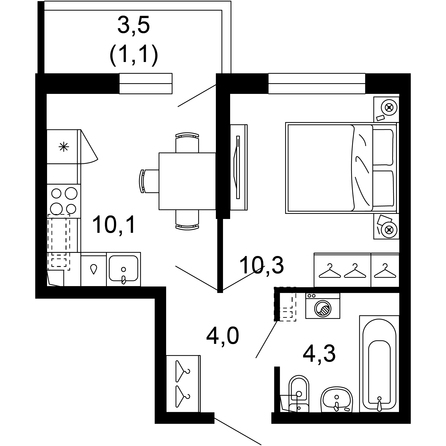 Планировка 1-комн 29,8 м²