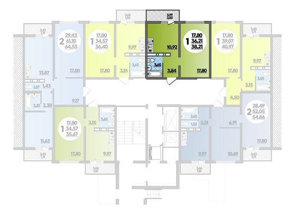 Планировка 1-комн 38,21 м²