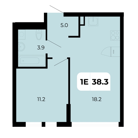 Планировка 1-комн 38,3 м²