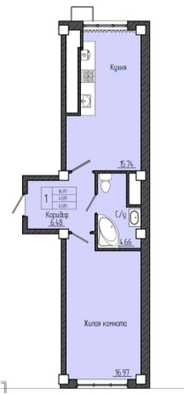 Планировка 1-комн 43,85 м²