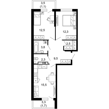 Планировка 2-комн 61,2 м²