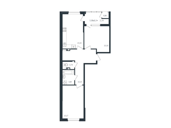 Планировка 2-комн 65,84 - 65,99 м²