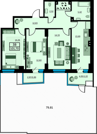 Планировка 3-комн 101,7 м²