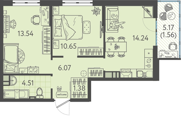 Планировка 2-комн 49,9 м²