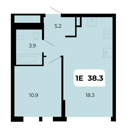 Планировка 1-комн 38,3 м²