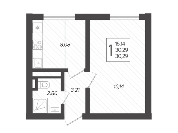 Планировка 1-комн 30,29 м²