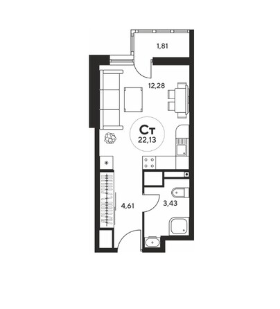 Планировка Студия 22 м²