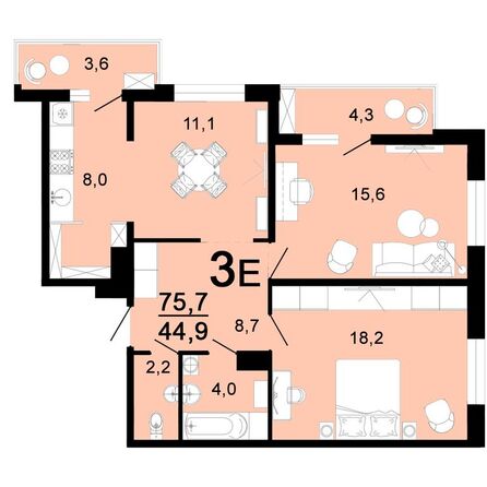 Планировка 3-комн 75,7 м²