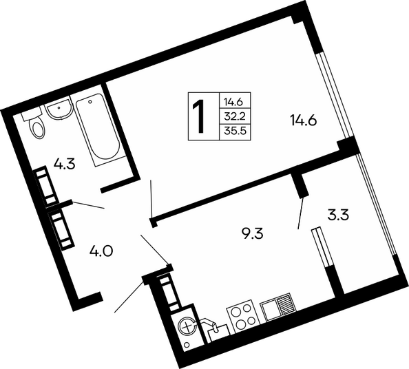 Планировка 1-комн 35,5 м²