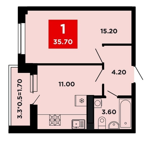 Планировка 1-комн 35,7 м²