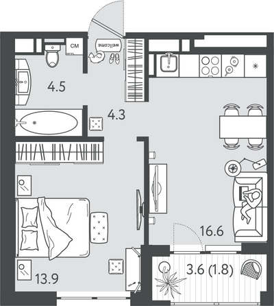 Планировка 1-комн 41,1 м²