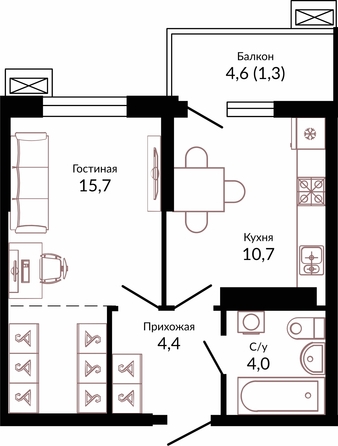 Планировка 1-комн 36,1 м²