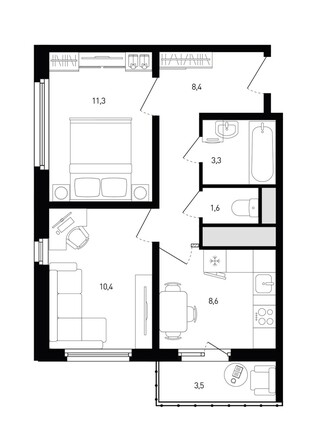 Планировка 2-комн 44,7 м²