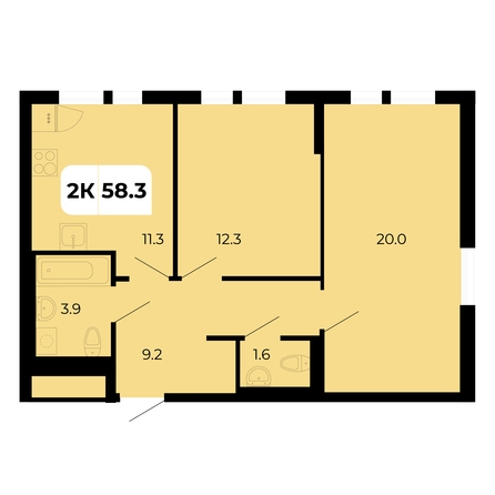 Планировка 2-комн 58,3 м²