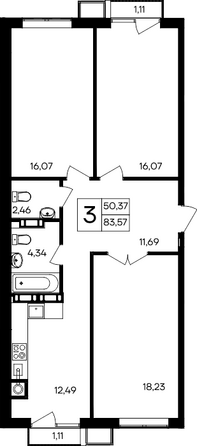 Планировка 3-комн 83,57 м²