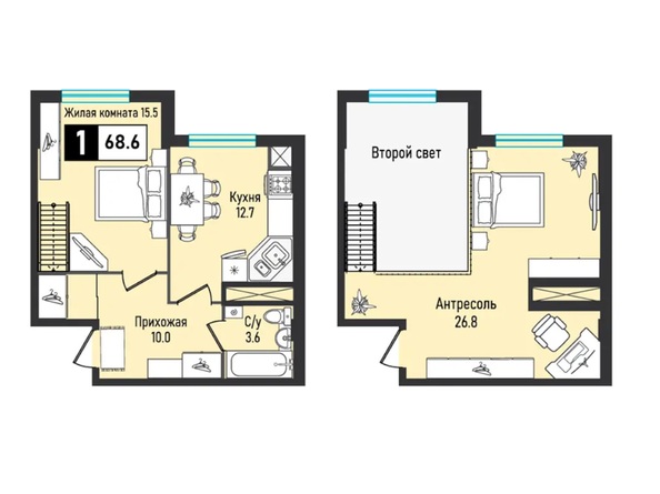 Планировка 1-комн 68,6 м²