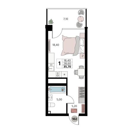 Планировка Апартамент 35,7 м²