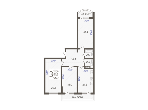 Планировка 3-комн 95,7 м²