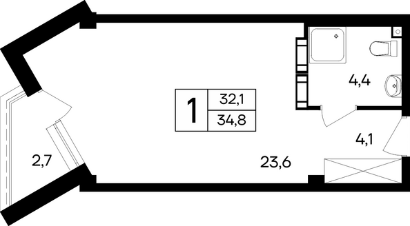 Планировка Апартамент 34,8 - 35,2 м²