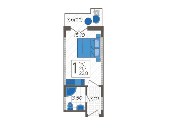 Планировка 1-комн 22,8 м²