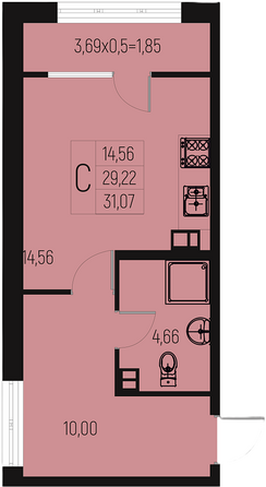 Планировка Студия 31,07, 31,52 м²