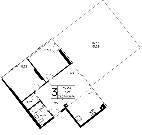 Планировка 3-комн 108,94 м²