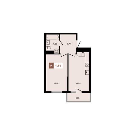 Планировка 1-комн 41,86 м²