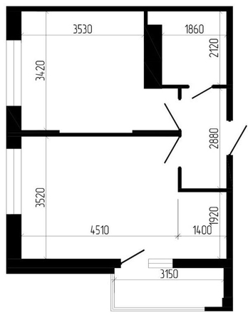 Планировка 1-комн 43,1, 43,3 м²