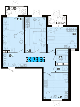 Планировка 3-комн 79,66 м²