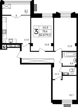 Планировка 3-комн 82 м²