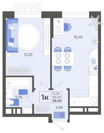 Планировка 1-комн 36,49 м²