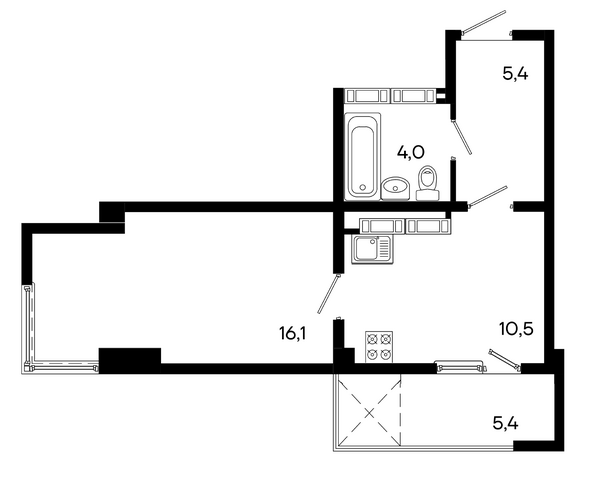 Планировка Студия 41,3 - 41,6 м²
