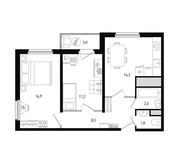 Планировка 2-комн 54,6 м²