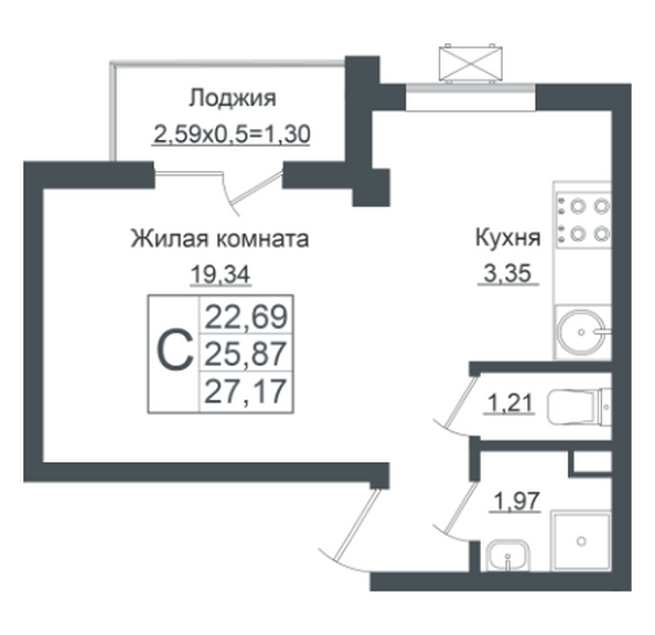 Планировка Студия 27,17 м²